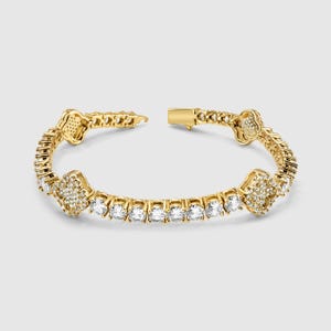 Four Leaf Clover Tennis Bracelet 7” | 18K Gold Lucky Charm Bracelet | Pavé Diamond Chain Bracelet | Unisex Luxury Gift | Fine Gold Jewelry