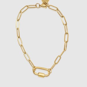 Paperclip Link Chain Bracelet 18K Gold, Carabiner Lock Bracelet, Gold Paperclip Link Bracelet Men & Women, Minimalist Gold Chain Bracelet 7”