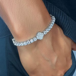 Four Leaf Clover 18k White Gold Tennis Bracelet, 18k Tennis Bracelet, Pavé Diamonds, Luxury Fine Jewelry, 7” Bracelet, Premium Men’s Jewelry