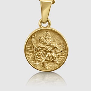 Saint Christopher Anhänger Halskette, 18K Gold religiöse Medaille, katholischer christlicher Schmuck mit Jesus, Gold St Christopher Halskette, 20 &#39;Kette