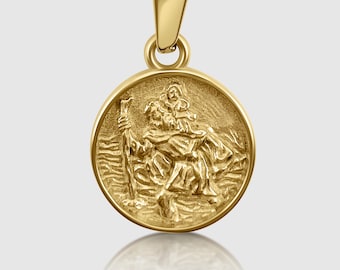 Collar con colgante de San Cristóbal, medalla religiosa de oro de 18 quilates, joyería católica cristiana con Jesús, collar de oro de San Cristóbal, cadena de 50 cm.