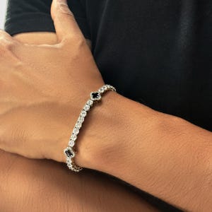 18K Gold Four Leaf Clover Tennis Bracelet 7” | Lucky Pavé Diamond Chain Bracelet | Good Luck Jewelry | Gold Four Leaf Clover Charm Gift