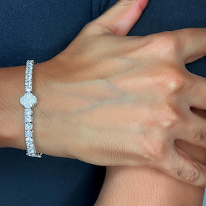 Four Leaf Clover Bracelet, 18K White Gold Tennis Bracelet, Pavé Diamonds, Luxury Fine Jewelry, 7” Tennis Bracelet, Premium Men’s Jewelry