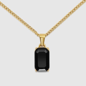 Black Onyx Natural Stone Necklace and Pendant 20” - 18k Yellow Gold For Men and Women - Onyx Gemstone Lucky Pendant Necklace - DVNCI London