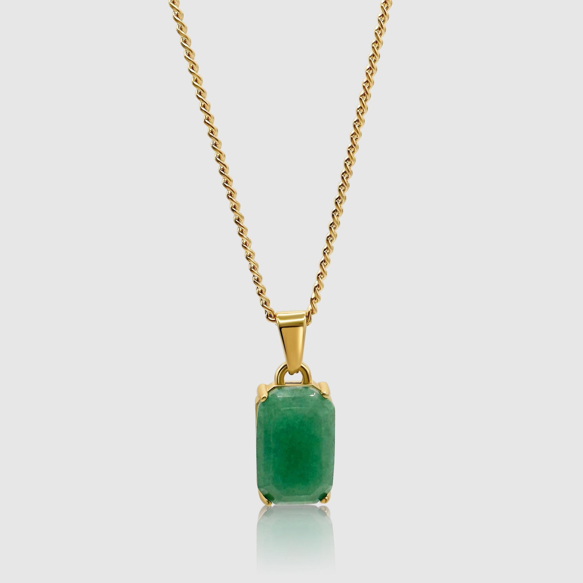 Jade Pendant & Necklace, 18K Gold Jade Healing Crystal Gemstone 