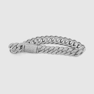 10mm Men’s Cuban Link Bracelet - 18K White Gold Pavé Diamond Cuban Chain Bracelet, Premium 18k White Gold Bracelet 7” Men’s Jewelry - DVNCI