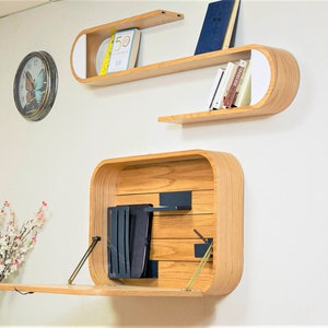 "DISCRETTO" Folding Desk, Wall Desk, Foldable Desk, Round Floating Desk, Space Optimization, Customizable, Veneered Wood