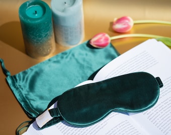 Silk sleep mask with side opening, silk filling + premium silk pouch, with lavender and grape seed eye pillow