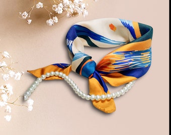 Designer Seidentuch "Paradiesvogelblume" 53x53 cm handrolliert doppelseitiger Druck Seidentwill Seidenschal Oeko-Tex Standard 100 Orange