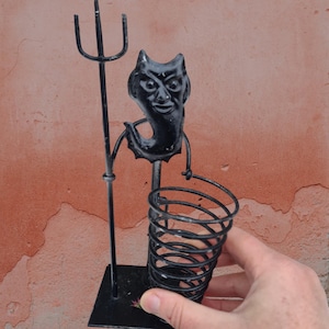 Vintage UdSSR Metall Teufel Skulptur: Stift- & Zahnbürstenhalter