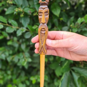 Vintage wooden pen Devil, hand carved Devil pen, collectible Devil, handmade Demon, wooden small Satan, figurine Demon face, folk art devil