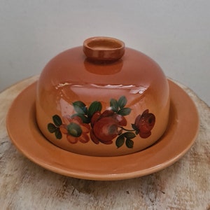 Runde Keramik-Butterschale Vintage-Butterhalter Vintage-Buttertopf Butterschale Blumen mit Blumen Keramikbutterschale Butterdose mit Deckel