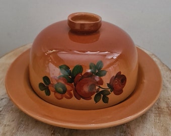 Round ceramic Butter Dish Vintage butter keeper Vintage Butter Pot Butterdish Flowers with Flowers Pottery butter dish Butter dish with lid