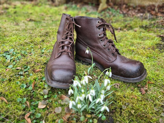 Vintage 1968's Swedish Army Brown Leather Boots Varnamo Genuine