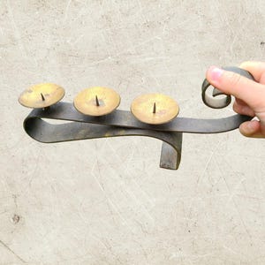 Metal Vintage Horizontal  Black Candle Holder 3 Candles Soviet-era collectible candlestick Rustic style home decor 1970s home style