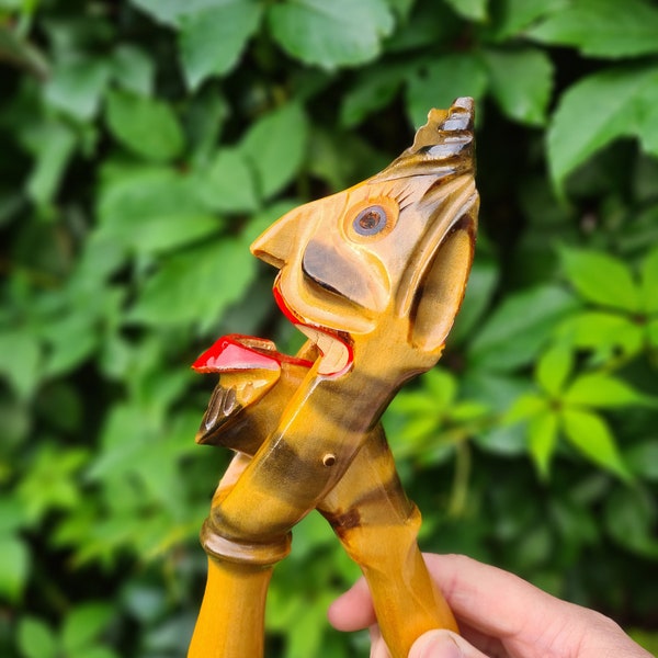 Vintage Soviet Era Folk Art Hand Carved Wooden Devil, Figurine Demon Face Nutcracker, Collectible handmade hazelnut sheller, 1970's Devil