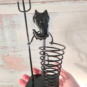 Vintage metal sculpture/ pencil case Black Devil, collectible Devil with pitchfork,Demon with fork, made in USSR, original 1960's design