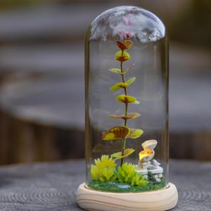 Handmade Night Lamp – Miniature Terrarium Lamp in a Glass Dome for Home Decor. Warm Lighting, Luminescent Fountain, Succulents
