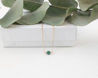 Emerald Choker, 14k Gold Filled Emerald Necklace, Gift for Her, Dainty Gemstone Layering Necklace, May Birthstone