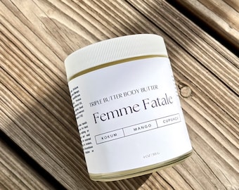 Femme Fatale Triple Butter Body Butter - 4 oz - Whipped Body Butter Mango Butter, Cupuacu Butter, Kokum Butter