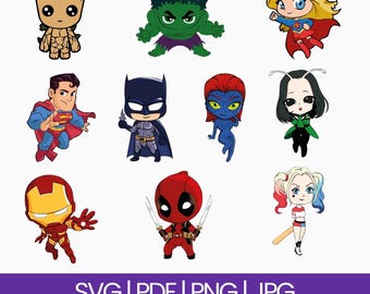 Chibi Superheroes SVG Bundle: Layered Vector Files (Digital Download)