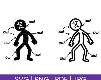 Hilarious Stick Figure Pain Symbol SVG PNG: Digital Download File Pack