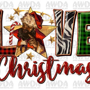 Love Christmas Black Santa Png Sublimation Design, Christmas Santa Png, Afro Santa Png, Merry Christmas Png,Santa Claus Png,Digital Download