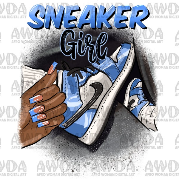 Black fashion woman long nails baby blue png sublimation design download, black woman hands png, sneaker girl png,sublimate designs download