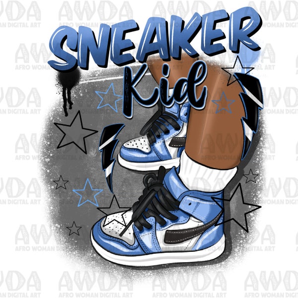 Sneaker kid baby blue color png sublimation design download, black kid png, sneaker life png, blue sneakers png, sublimate designs download