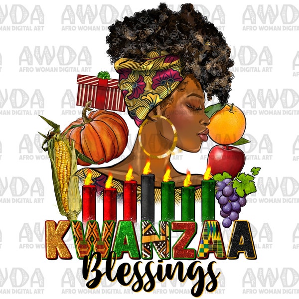 Kwanzaa blessings afro woman png sublimation design download, Happy Kwanzaa png,Kwanzaa candles png, Kwanzaa png, sublimate designs download