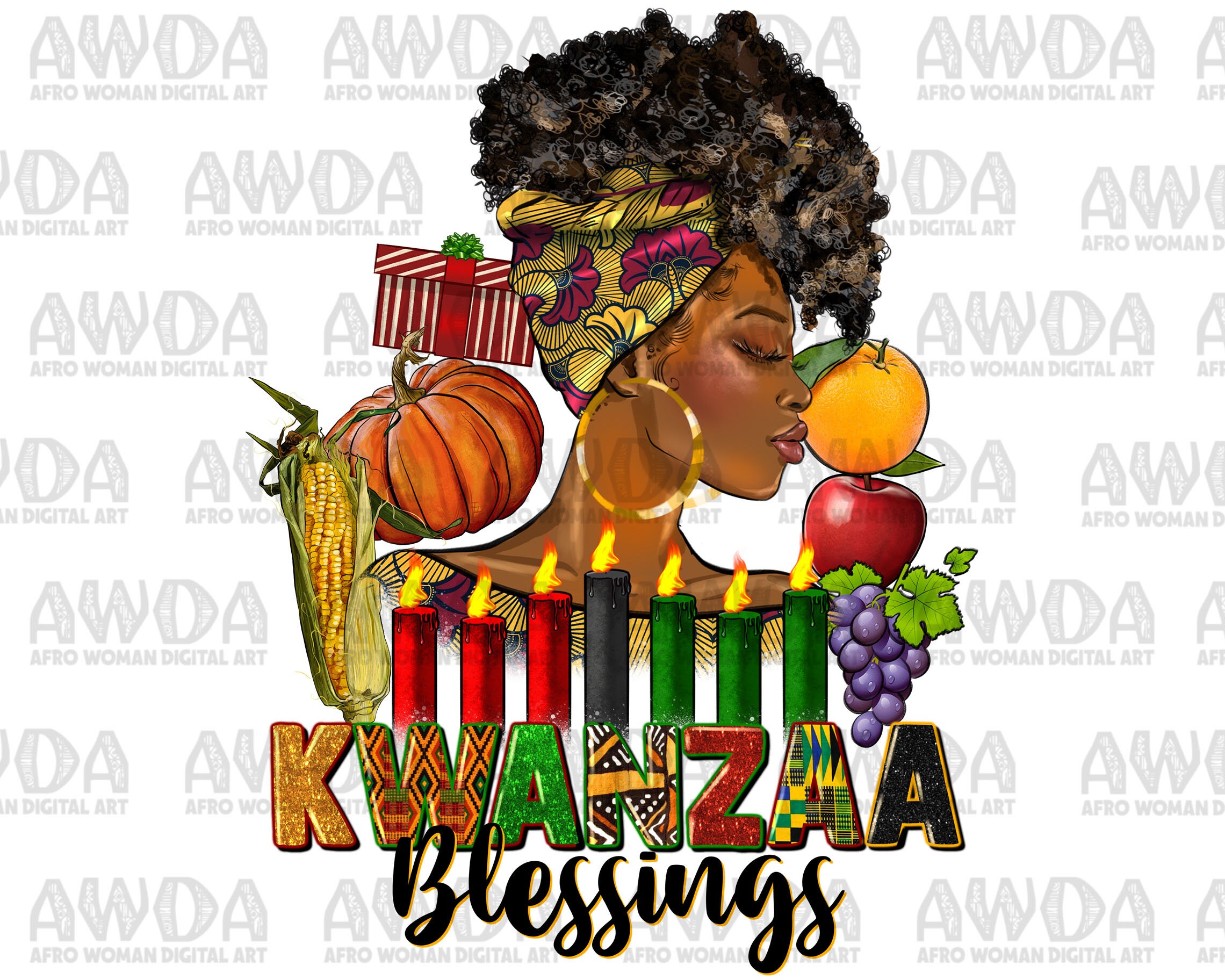 Kwanzaa Blessings Afro Woman Png Sublimation Design Download, Happy ...