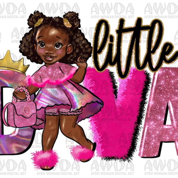 Little diva afro girl png sublimation design download, afro girl png, afro american girl png, cute afro png, sublimate designs download