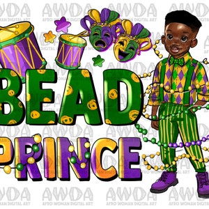 Bead prince black boy png sublimation design download, Happy Mardi Gras png, black boy png, afro png, sublimate designs download