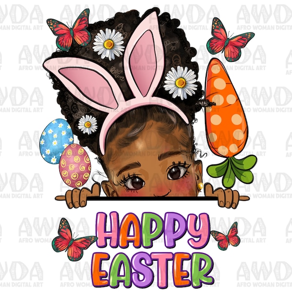 Happy Easter afro bun peekaboo png sublimation design download, afro girl png, Easter Day png, afro baby png, sublimate designs download