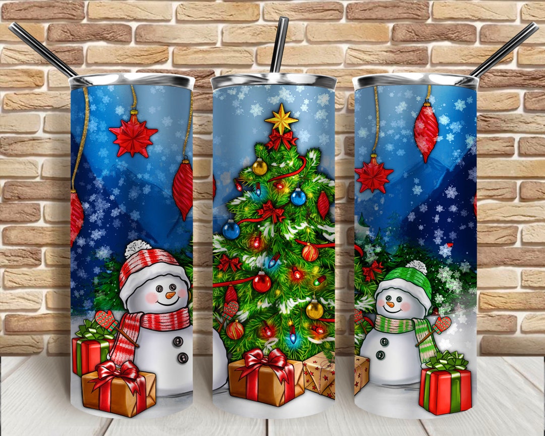 Christmas Tree and Snowmans 20oz Skinny Tumbler Png Sublimation Design ...