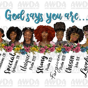 God says you are png sublimation design download, black women png, Christian png, afro women png, sublimate designs download