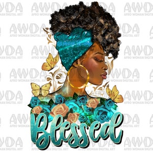 Bloemen gezegende afro puff bun zwarte vrouw png sublimatie design te downloaden, afro vrouw png, Christelijke png, gezegende afro png, sublimate download