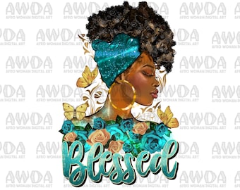 Floral béni afro puff bun noir femme png sublimation design télécharger, afro femme png, Christian png, béni afro png,sublimate télécharger
