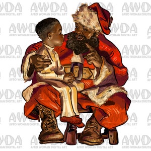 Afro santa and black boy png sublimation design download, Christmas png, black Santa png, black boy png, sublimate designs download