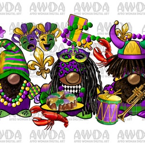 Mardi Gras afro gnomies png sublimation design download, Happy Mardi Gras png, Mardi Gras gnomies png, sublimate designs download