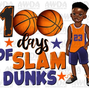 100 days of slam dunk black boy png sublimation design download, back to school png, afro boy png, sublimate designs download