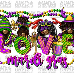 Love Mardi Gras afro gnomies png sublimation design download, Happy Mardi Gras png, Mardi Gras afro gnomies png, sublimate designs download