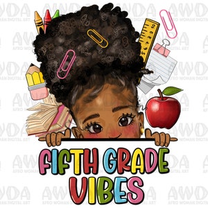 Fifth  grade vibes peekaboo black girl png, back to school png, 5th grade png, graduation png, black girl png, sublimate designs download