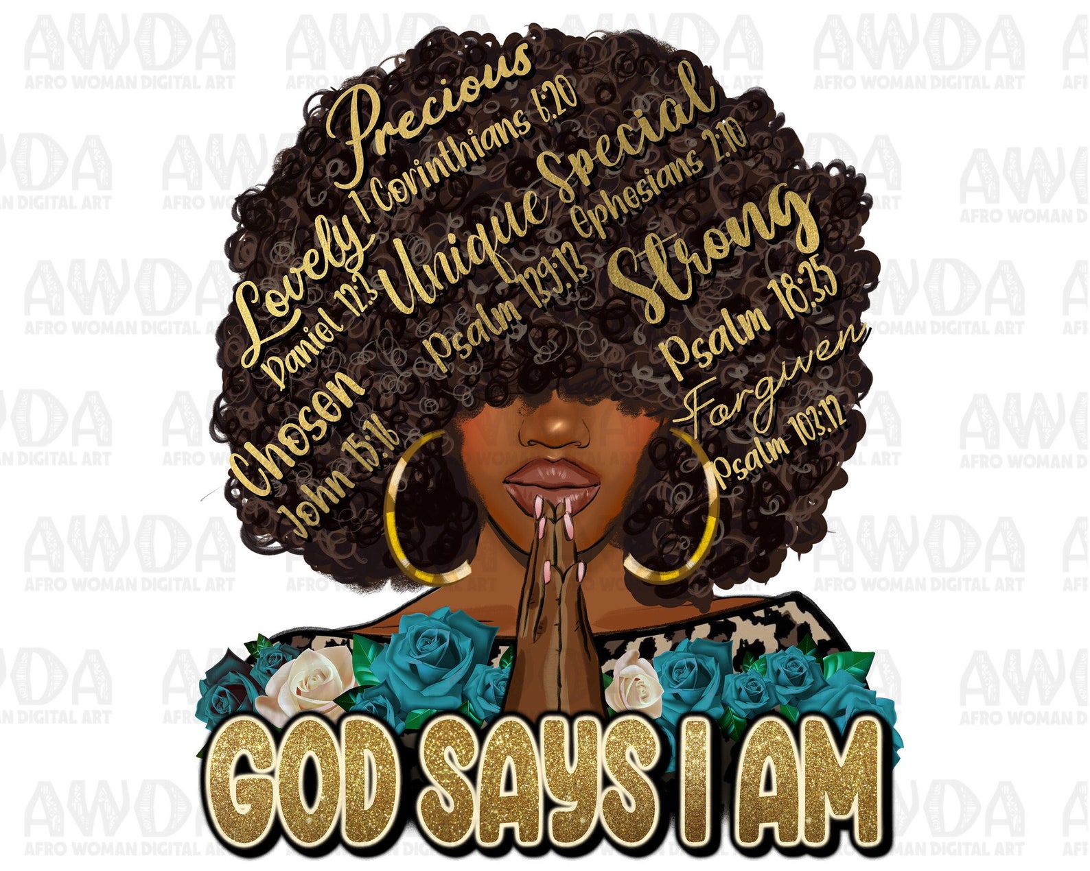 Afro Woman God Says I Am Png Sublimation Design Download,black Woman ...