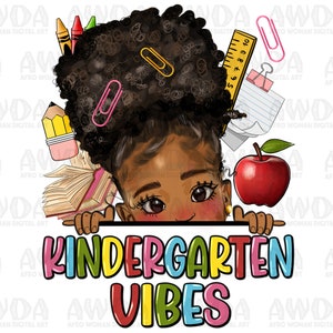 Kindergarten vibes peekaboo black girl png sublimation design download, back to school png, before school png, sublimate designs download