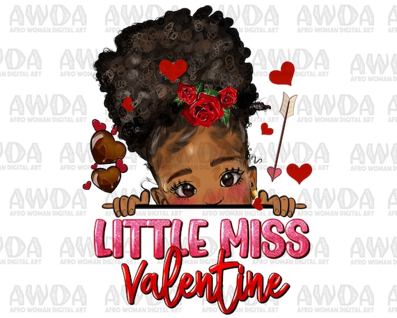 Little miss Valentine afro peekaboo png sublimation design download, afro girl png, Valentine's Day png, sublimate designs download