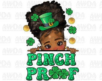 Pinch proof black peekaboo girl png sublimation design download, St. Patrick's Day png, black girl png, afro girl png, sublimate download