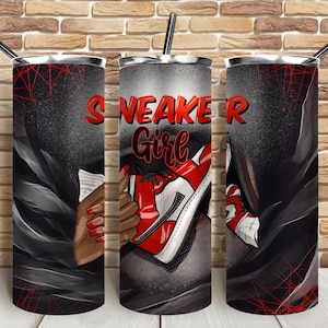 Sneaker girl 20 oz skinny tumbler png, sneaker tumbler wrap png, black woman hands png, 20 oz tumbler designs, tumbler png download