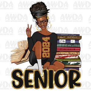 Senior 2024 black woman puff bun png sublimate designs download, afro woman png,class of 2024 png, graduation png,sublimate designs download