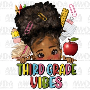 Third grade vibes peekaboo black girl png, back to school png, 3rd grade png, graduation png, black girl png, sublimate designs download